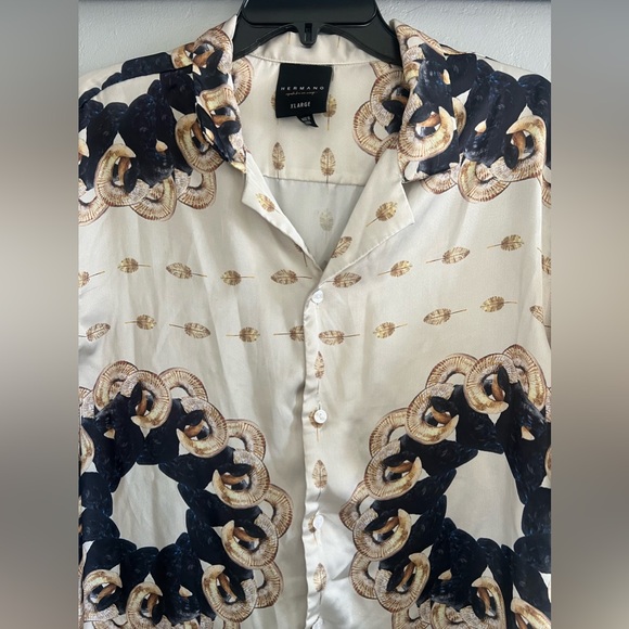 Buy HERMANO Mens Ram Print Short Sleeve Slim Fit Shirt WhiteXL - Picture 3 of 9